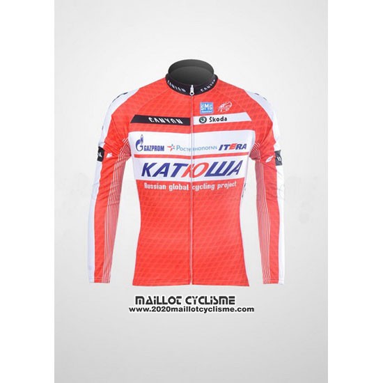 2012 Maillot Ciclismo Katusha Blanc et Orange Manches Longues et Cuissard